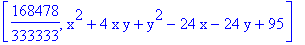 [168478/333333, x^2+4*x*y+y^2-24*x-24*y+95]